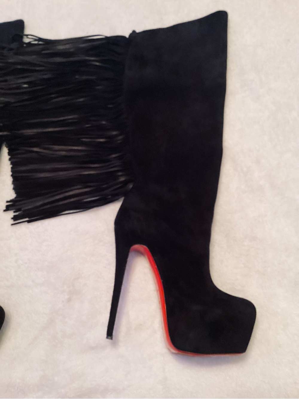 Christian Louboutin Interlopa 160 Suede  Over the Knee Fringe Boots🎸🎸